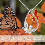 Butterfly Necklace Sterling Silver Teardrop Daisy Flower Butterfly Pendant Red Photo 2