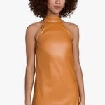 STAUD Siciliy Halter Mini Faux Leather 70s Honey Color Dress Photo 0