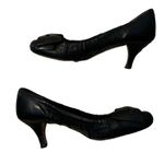 Prada Black Leather Bow Front Ruched Side Detail Classic Closet Staple 7 Pumps. Photo 3