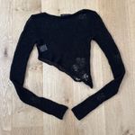 White Fox Boutique White Fox Top Asymmetrical Distressed Open Knit Thinking It Over Size M Black Photo 4
