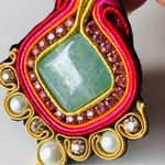 Anthropologie Azul Magenta Beaded with Pearls and rhinestones Drop Earrings Photo 2