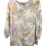 Tahari  100% Linen Button Front Blouse 2X Tropical Leaf Print‎ Long Sleeve Top Photo 0
