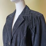 Vintage 70s Style Genuine Leather Fringe Jacket Black Suede Western Boho Large Photo 8