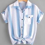 Pocket Patch Knot Front Striped Shirt Size M Photo 0