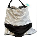 NEW Beach Belle Plus Size Black White Midnight Bouquet Twist Halter Swim Dress Photo 5