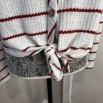 Paper Crane White and Red Striped Tie Front Waffle Knit Long Sleeve Top. Medium Photo 7