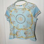 J. McLaughlin Blue Gold Catalina Cloth Equestrian Chain Short Sleeve Top M Photo 0