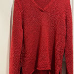 Eileen Fisher  Red V-Neck Knit Sweater Cotton & Silk Size L Photo 0