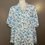 Escada Shirt Womens 50 Blue White Leaf Print Button Up Short Sleeve Casual Top Size XL Photo 0