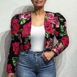 Nuit Black Floral Silk Cropped Vintage Bolero Jacket Sz M Size M Photo 0