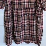 ZARA  Tan Brown Red Check Plaid Oversized Midi Dress - Pockets Roll Tab Sleeves L Photo 7
