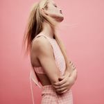 ZARA Pink Houndstooth Retro Knit Halter Crop Top with Bralette Photo 8