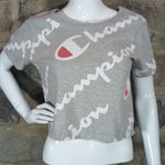 Champion T Shirt Woman's Small Heritage Athletic Gray Cropped All Over Script Photo 0
