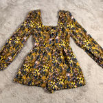 Urban Outfitters  Floral Print Romper‎ Black Yellow Long Sleeve Square Neck Y2K Photo 0