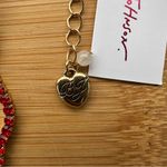 Betsey Johnson CANDY CANE BOW Necklace Gold Tone Red Crystal New Photo 3