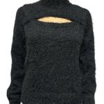Sweet & Sinful Black Eyelash Knit Keyhole Front Mock Neck Sweater Womens Large Photo 0