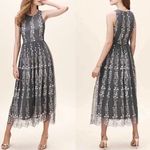 BHLDN Anthropologie Parsons Midi Dress Embroidered Floral Gray Pink Blue Size 4 Photo 2
