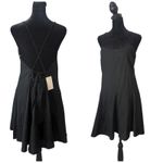 A New Day Black Mini Dress Open Back Size M Linen Blend Flowy Strappy NEW Photo 1