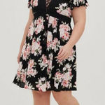 Torrid Black Pink Floral Crinkle Gauze Lace Up Tassels Flutter Sleeve Dress 2X Photo 0
