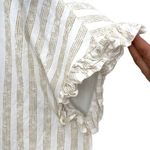 Hem & Thread Womens Striped Top Blouse V Neck Ruffle Cap Sleeve Tie Beige Small Photo 3