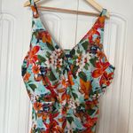 D&Co Blue And Orange‎ Floral Swim Dress Size 30W Photo 2