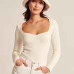 Abercrombie & Fitch Abercrombie Sweetheart Long Sleeve Ribbed Sweater Bodysuit White Medium Photo 0