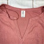 Abound  Waffle Knit Notch V Neck Long Sleeve Top NEW in Pink Compact 1X Photo 4
