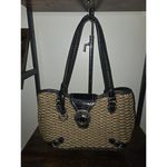 Brighton  Black Embossed Leather And‎ Woven Straw Purse Multi-Pocket Photo 4