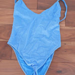 ASOS DESIGN Blue Corduroy V Neck High Cut One Piece Swimsuit Bathing Suit Size undefined Photo 0