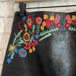 FOR THE REPUBLIC Womens  Black with Floral Embroidery Faux Leather Skirt - Sz 8 Photo 2