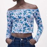 ZARA Blue Off the Shoulder Floral Crop Top NWT Photo 0