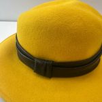 Fedoria 100% Wool Fedora Hat‎ Yellow Wide Brim Black Band Fashion Statement Photo 2