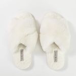 Faux Fur Cross Band Memory Foam Open Toe Fuzzy Fluffy House Slippers Cream 7-8 Photo 5