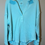 Aerie  Lumberjane Aqua Blue Waffle Knit Pullover Collared Sweatshirt Small Photo 0