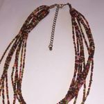 Neutral Tones Orange Multi Strand Seed Bead Beaded Boho Necklace Photo 2