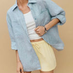 Reformation Ian Oversized Linen Shirt Blue White Stripe Size S Photo 0