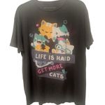 Cat Graphic Tee “Life is Hard. Get more cats” gray soft cotton side large Photo 0