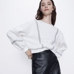 ZARA  Shiny Sparkly Silver White Crewneck Sweatshirt  Photo 0