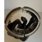 Vintage Gold Tone Hinged Bangle Bracelet with Studded Bead Texture Retro Jewerly Silver Photo 6