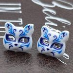Handmade Cute Tiny Blue Masquerade Oriental Kitty Cat Stud Earrings Photo 2