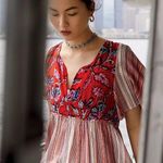 Free People | S | Under The Sun Dress Red Tunic Top Boho V-neck Back Coverup Photo 2