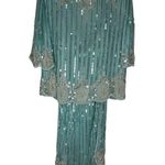 Vintage Judith Ann Creations Beaded Shirt Skirt Set in Teal 100% Pure Silk Green Size L Photo 4