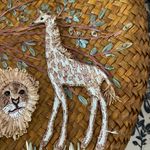 Vintage 2004 Cappelli Straworld basket weave Safari animal Purse Wood Handles Tan Photo 7