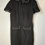 Newbury Kustom Tweed Sheath Dress Black With Gold‎ Braid Chain Trim Lined Made In India L/14 Photo 0