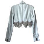 AREA Scalloped Embellished Cropped Denim Jacket in Pale Blue, Size 4, NWT Silver Photo 11