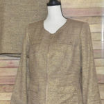 Anne Klein Ladies 2 Piece Gold Metallic Linen Blend Skirt Suit Size 12 Career Photo 0