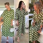 Maeve by Anthropologie The Bettina Tiered Shirt Dress Green & White Triangles XS Photo 6