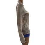 Pilcro Semi Sheer Metallic Knit Lettuce Hem Beige Mock Neck Sweater Size Medium Tan Photo 1