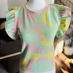 ZARA  Women's Tanks ruffle sleeves  Size Medium Camo Green Cropped‎ Photo 0