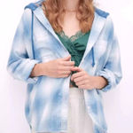 American Eagle AEO Blue Hooded‎ Cabin Flannel Button Down Shacket Photo 0